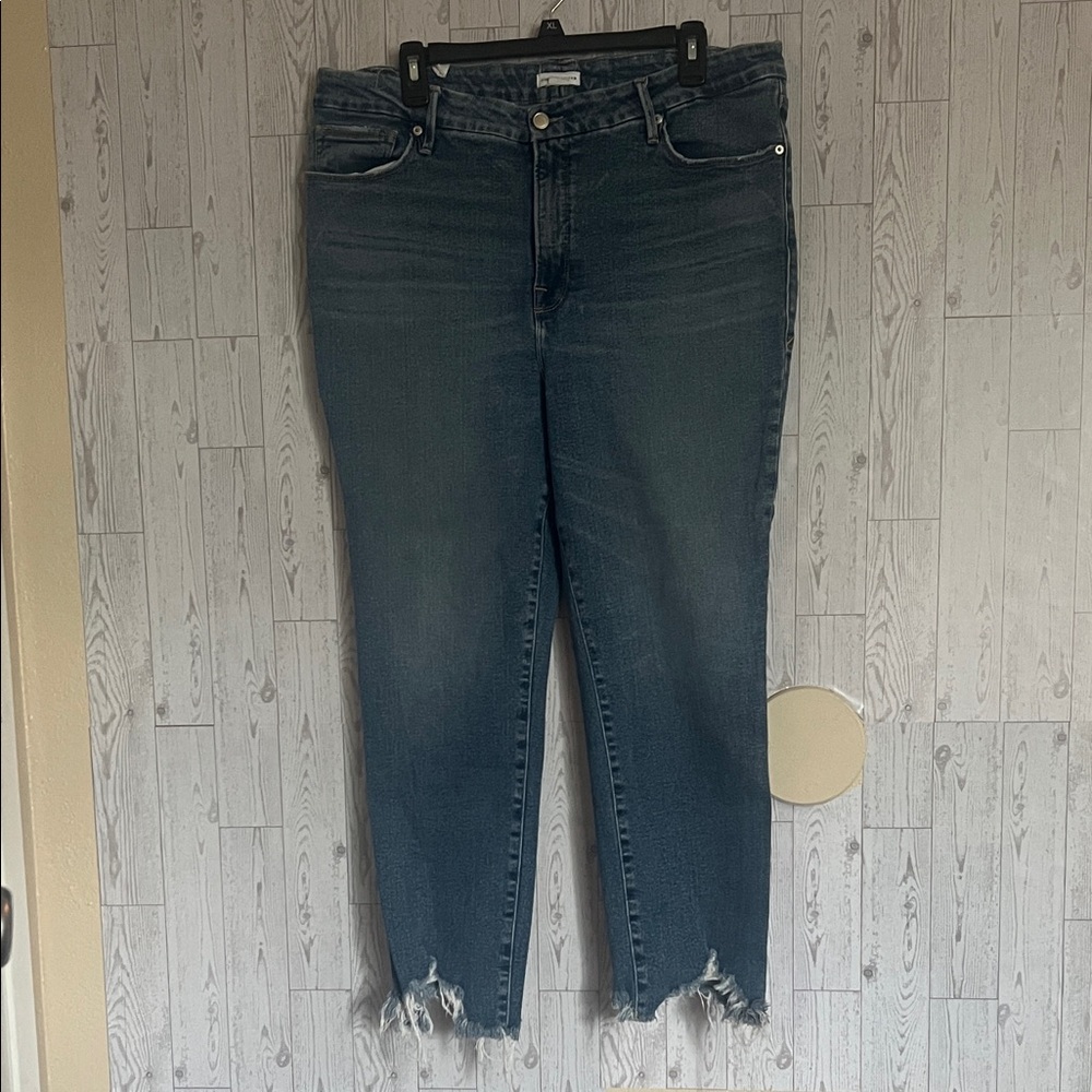 Good American Dark Blue Distressed Ankle Jeans